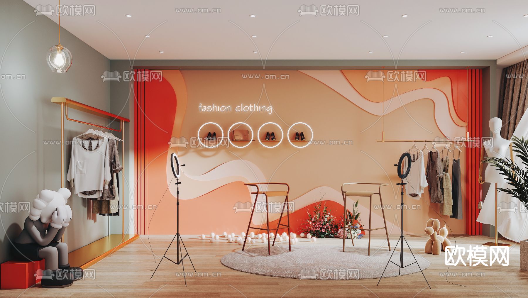 现代服装店直播间3d模型下载（渲染图1）