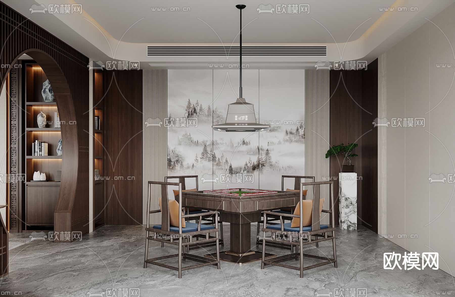 新中式棋牌室3d模型下载（渲染图1）