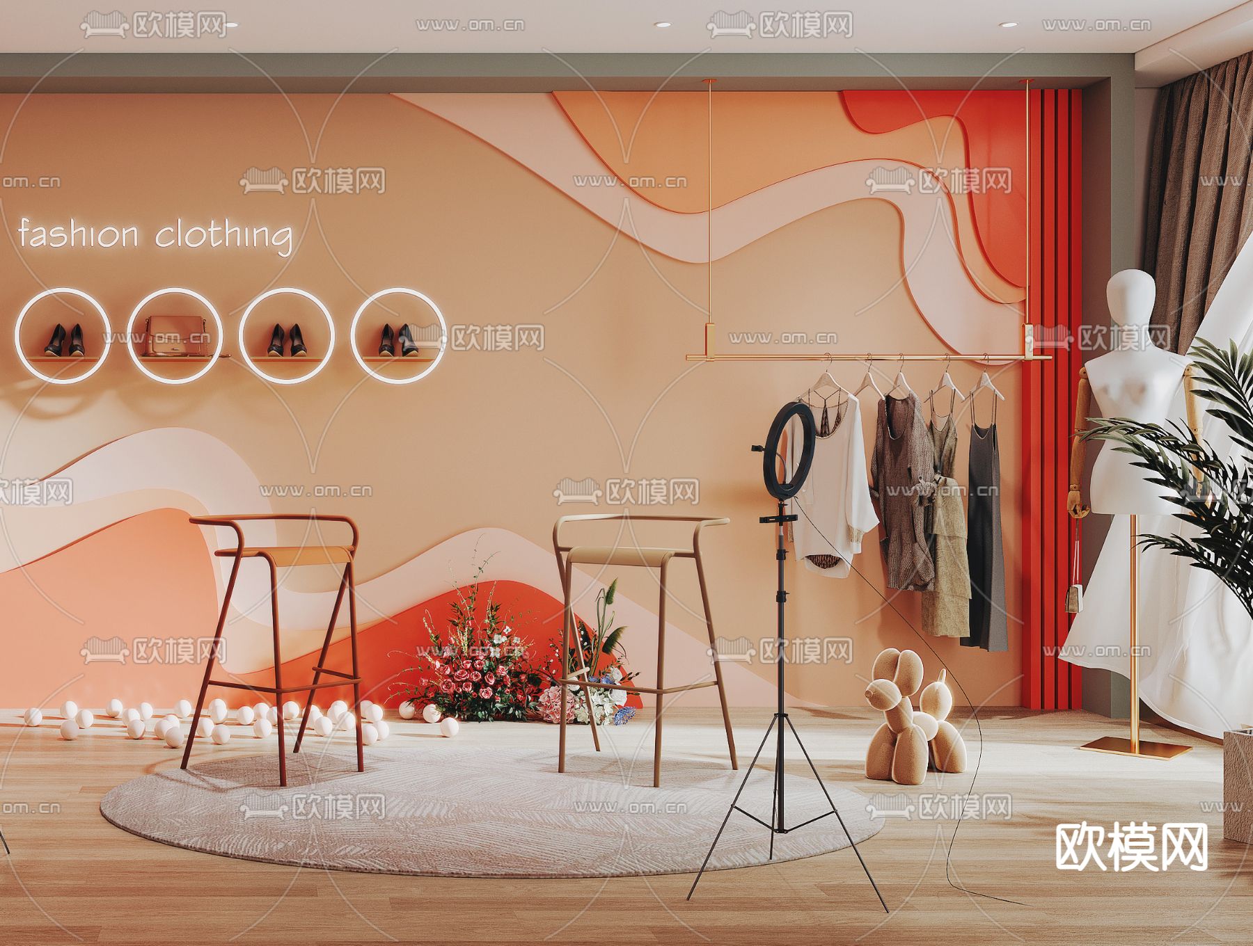 现代服装店直播间3d模型下载（渲染图2）