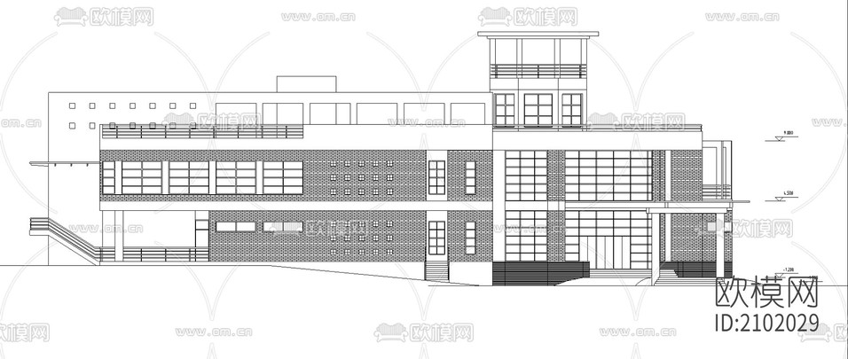 二層會(huì)所建筑cad施工圖下載(渲染圖1)