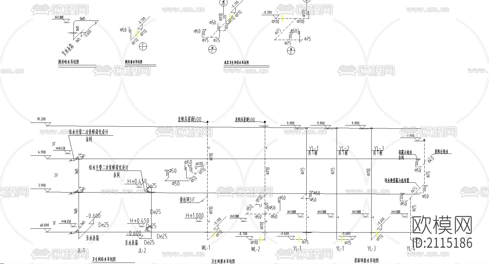 别墅建筑结构cad图纸下载（渲染图4）