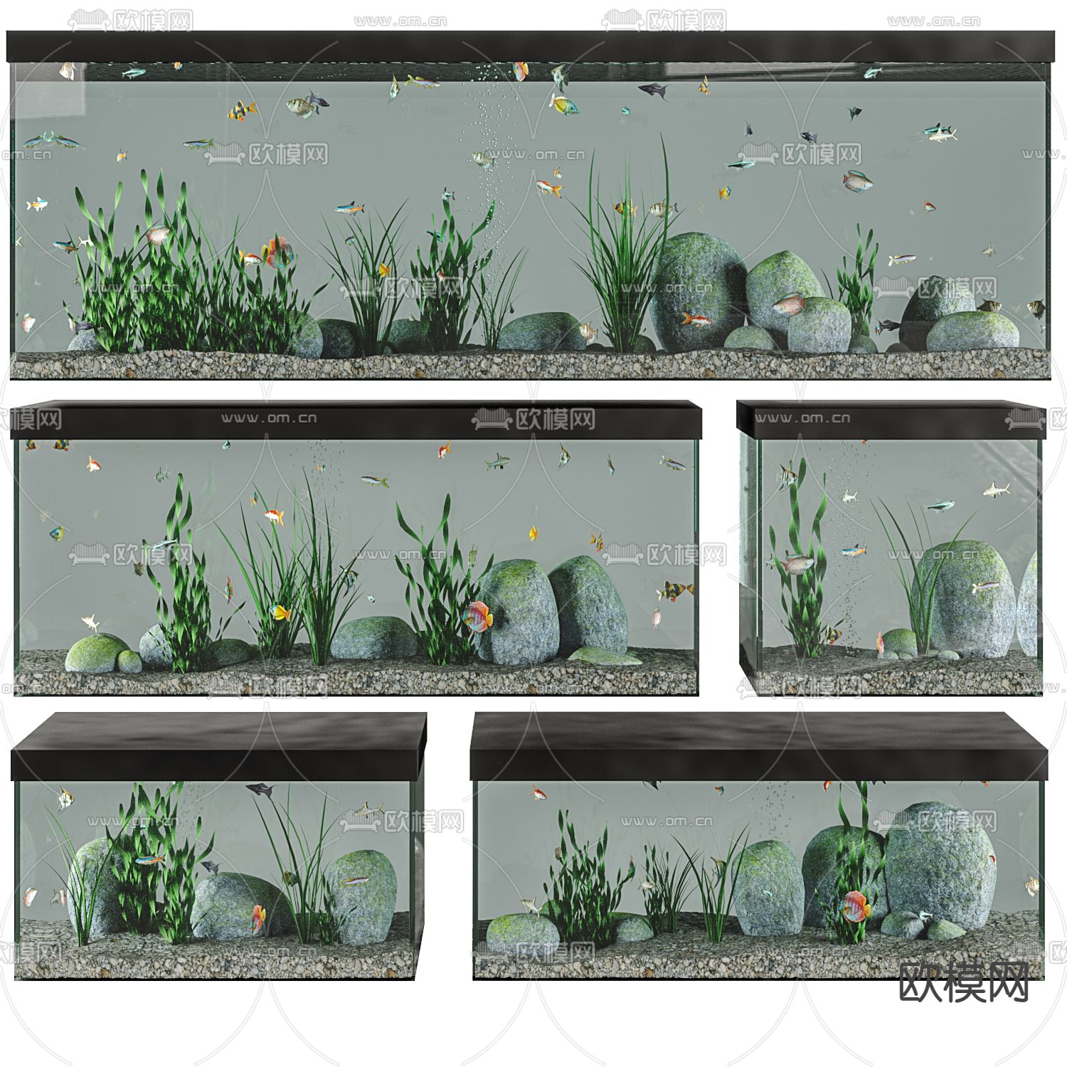现代水族箱鱼缸su模型下载（渲染图1）