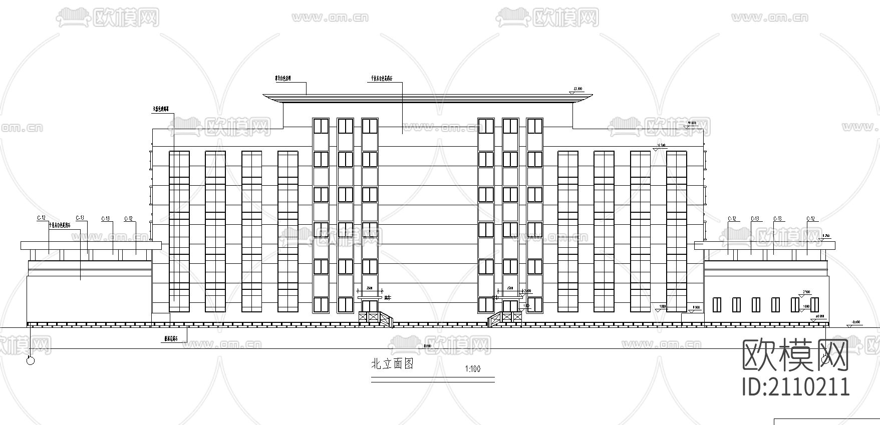 综合办公楼建筑cad施工图下载（渲染图1）