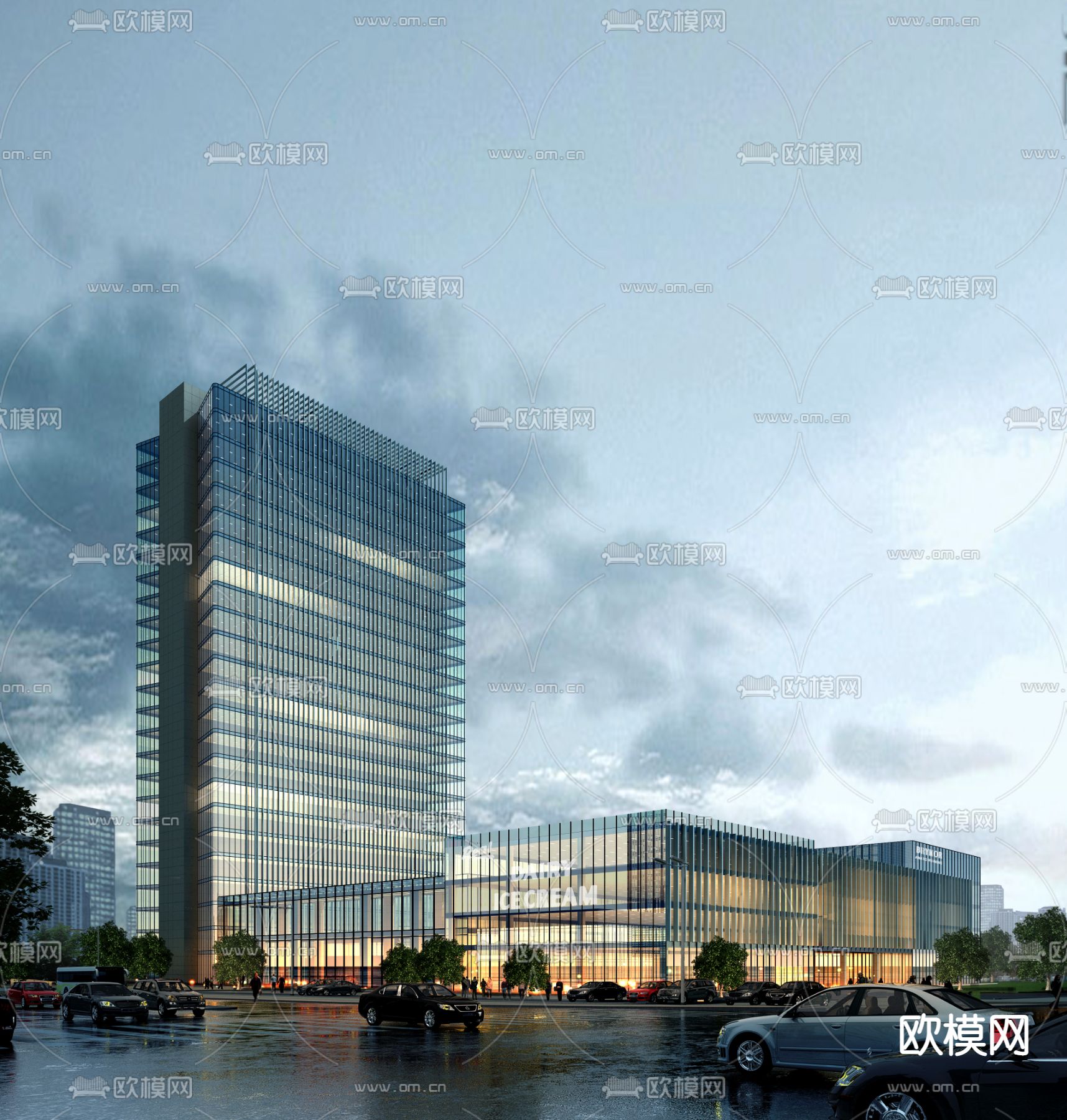 现代办公楼外观psd下载