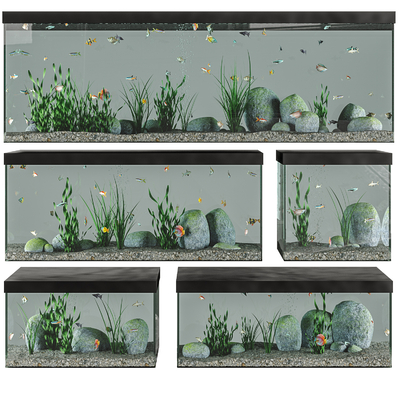  现代水族箱鱼缸su模型 