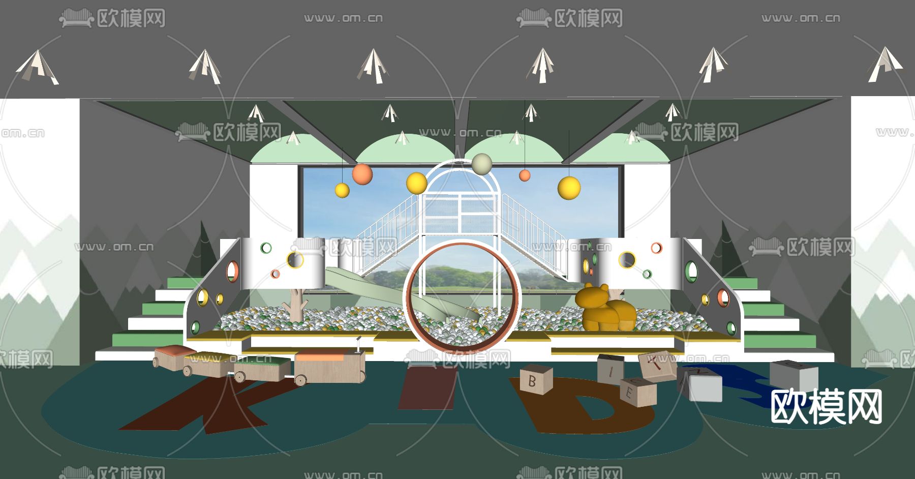 现代幼儿园su模型下载（渲染图2）