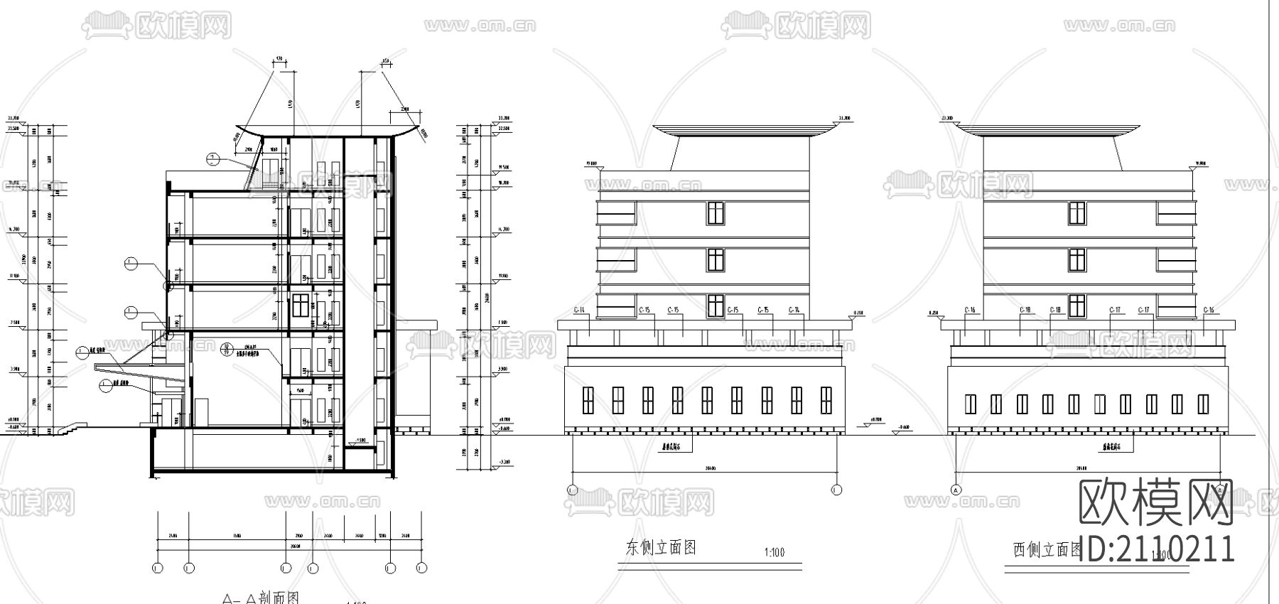 综合办公楼建筑cad施工图下载（渲染图3）