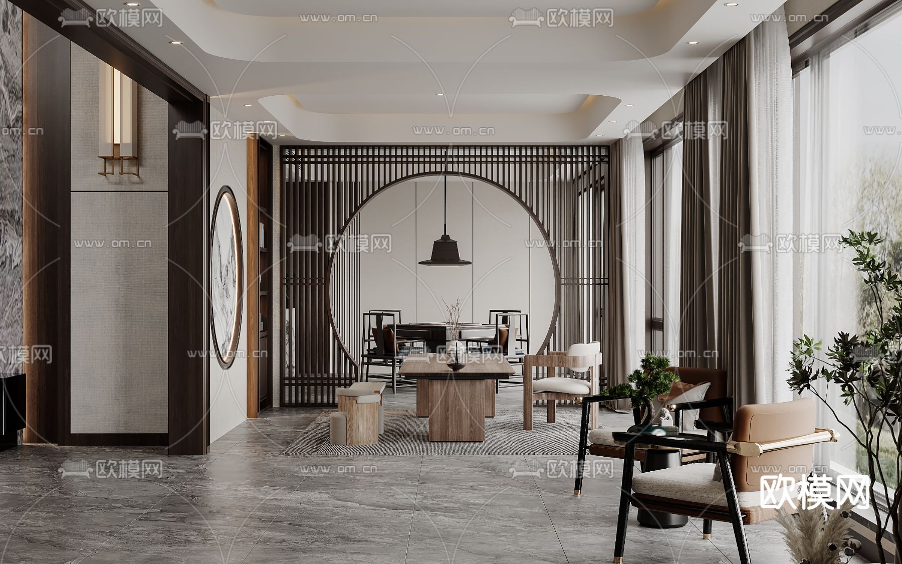 新中式棋牌室3d模型下载（渲染图2）