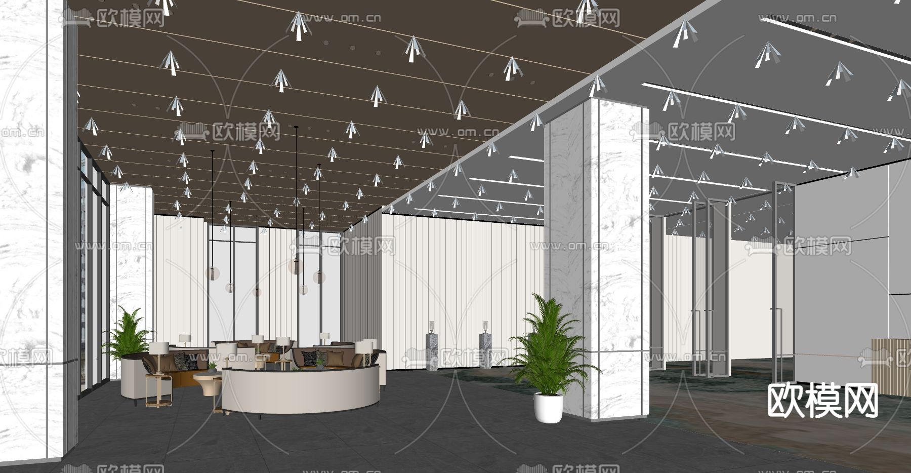 现代酒店大堂su模型下载（渲染图4）