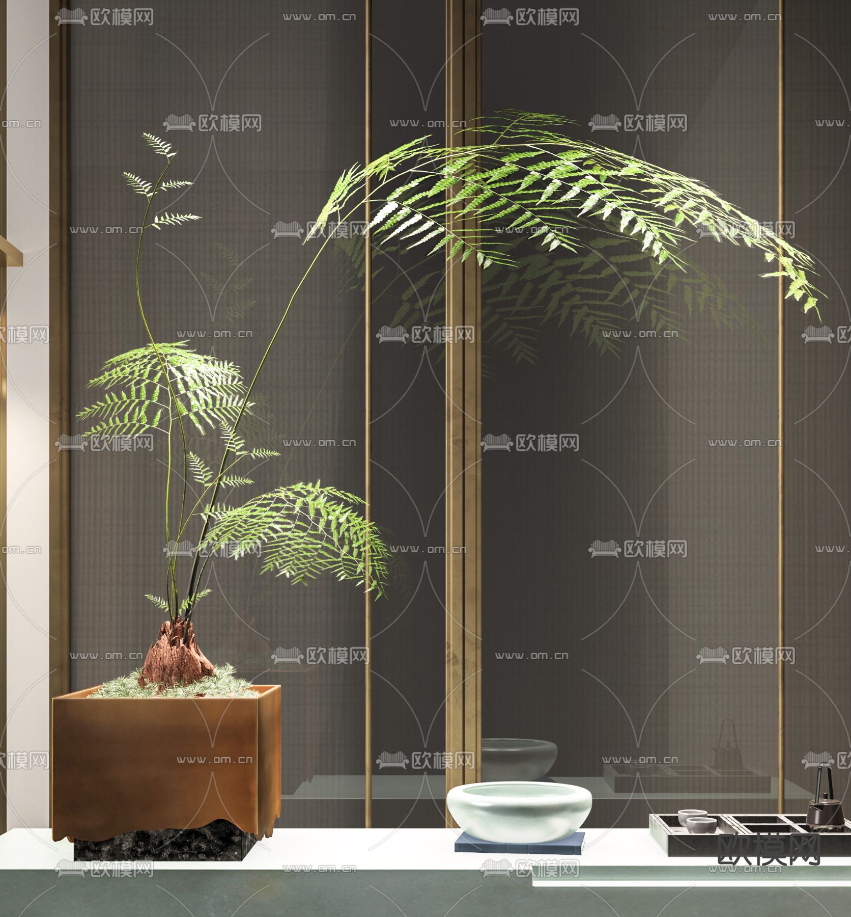 新中式蕨类绿植盆栽3d模型下载（渲染图2）