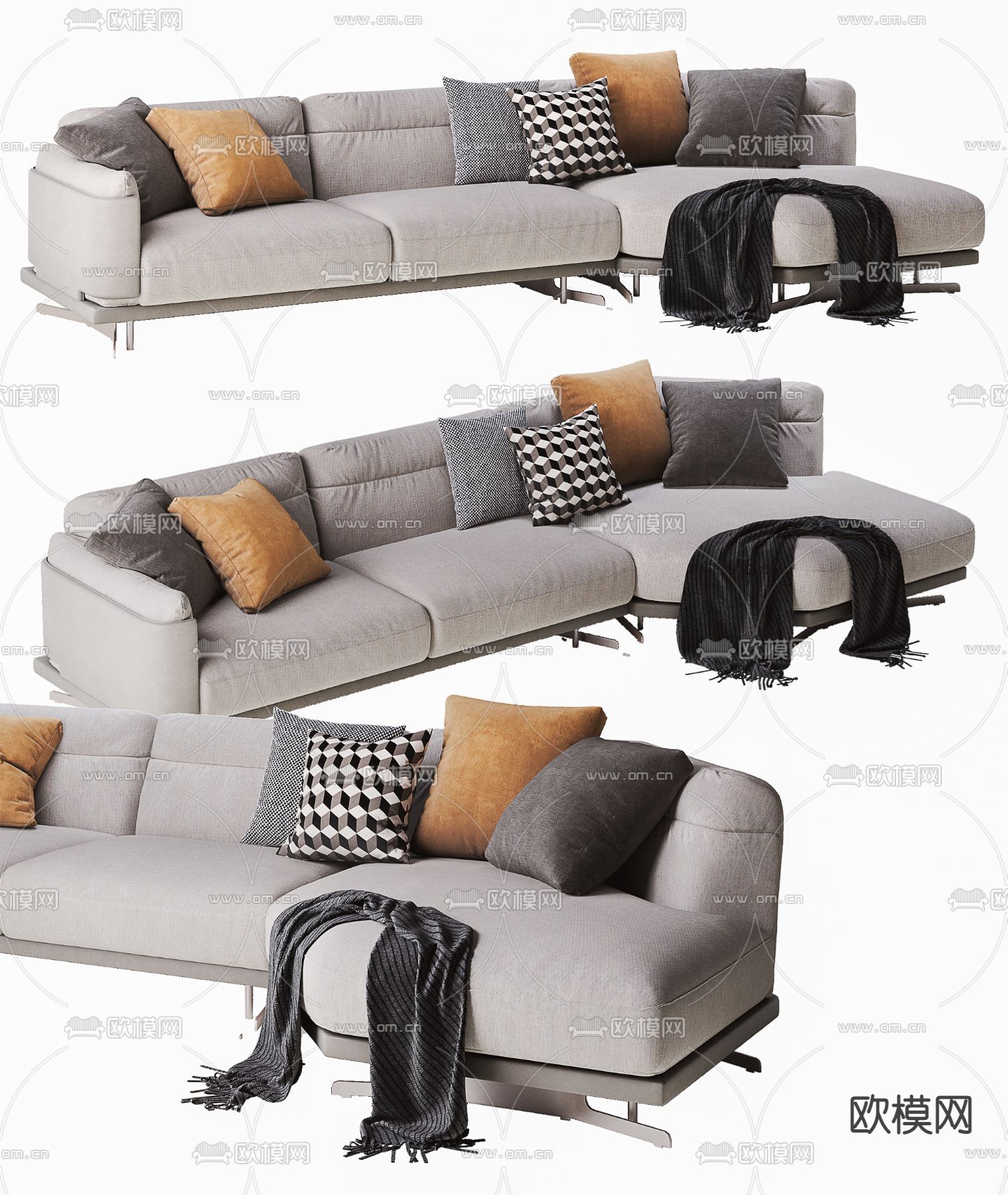 现代布艺转角沙发3d模型下载
