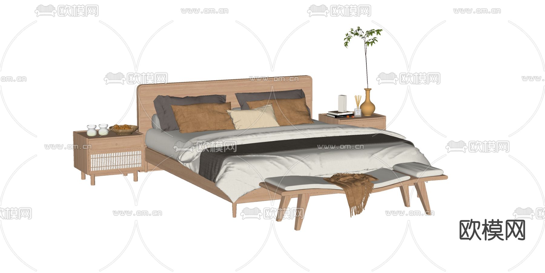 日式双人床su模型下载（渲染图3）