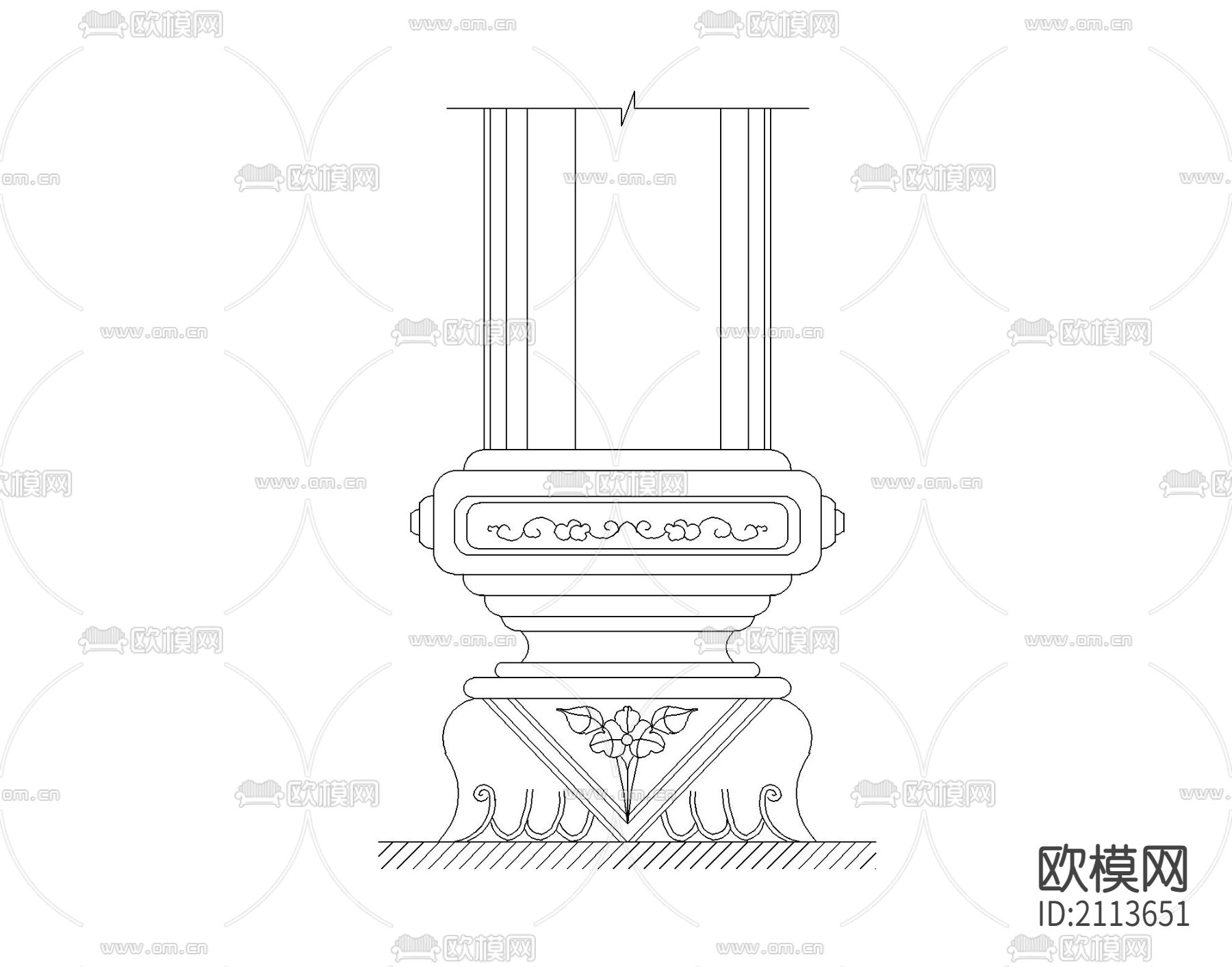 中式柱头cad大样图下载（渲染图4）