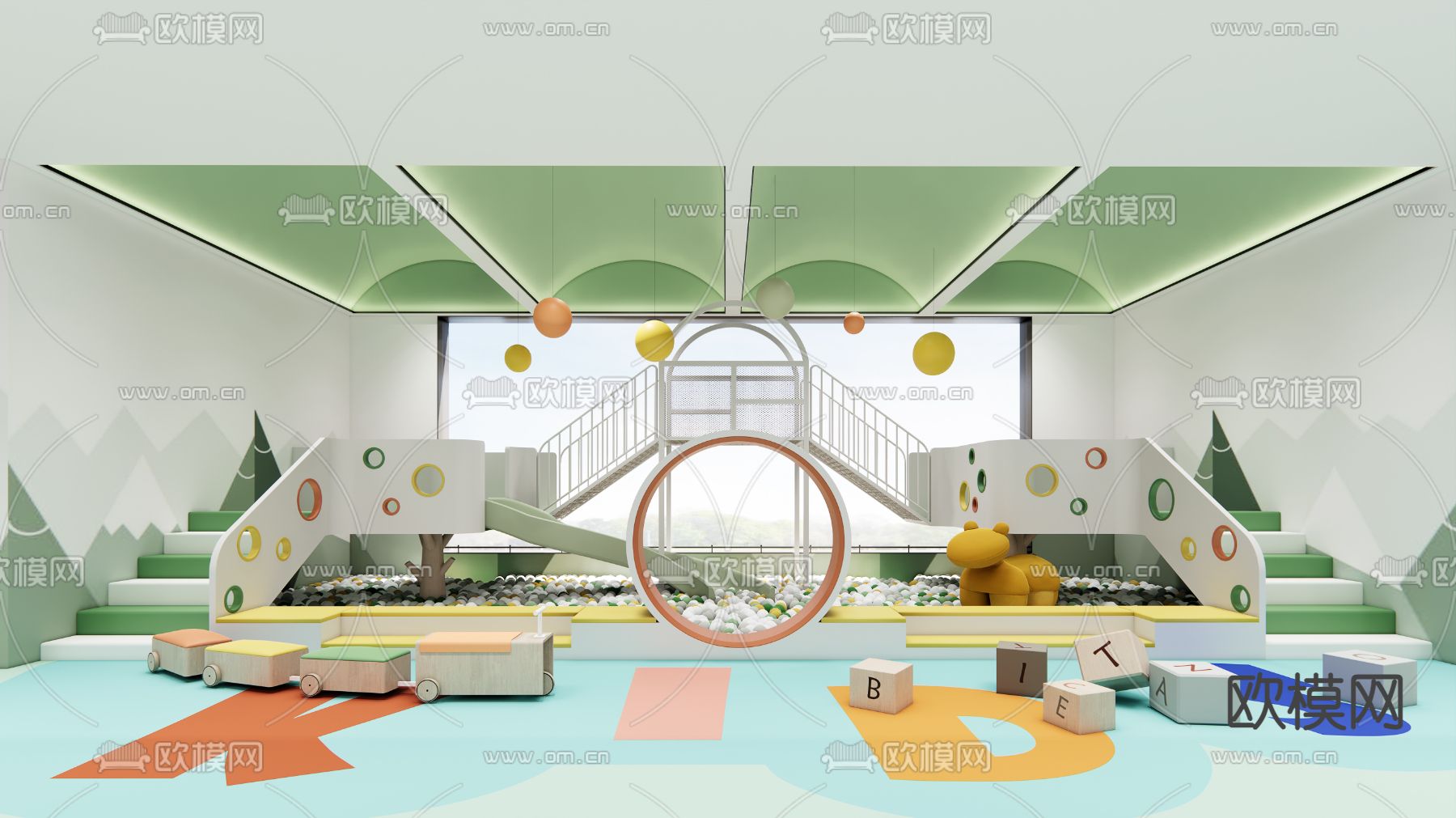 现代幼儿园su模型下载（渲染图1）