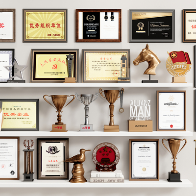  现代奖牌奖杯荣誉证书su模型 