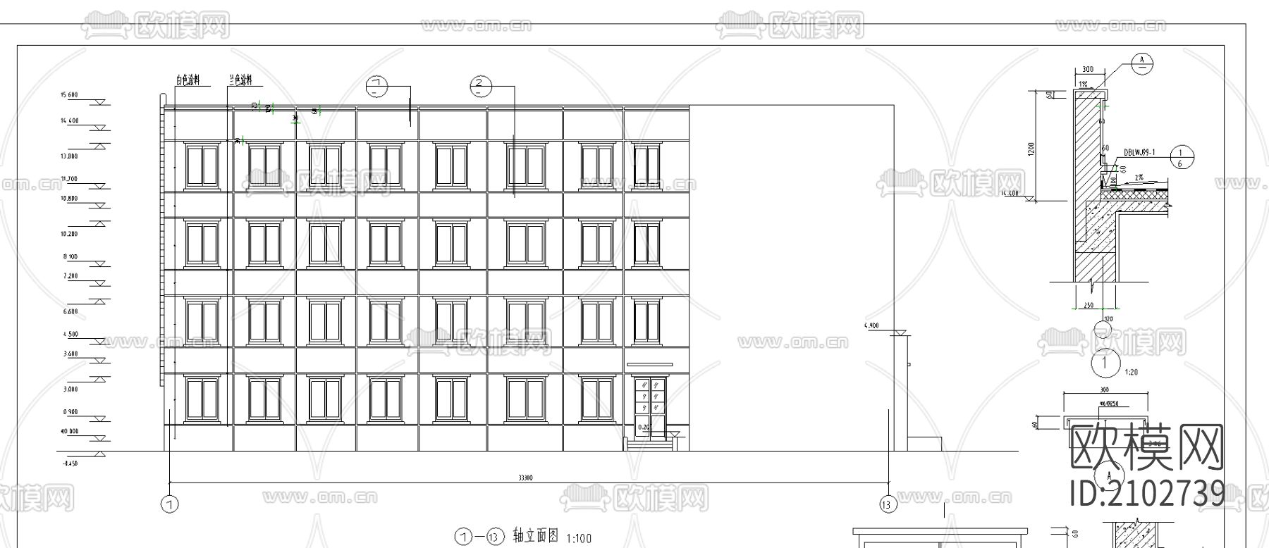 监狱综合办公楼框架结构建筑cad施工图下载（渲染图7）