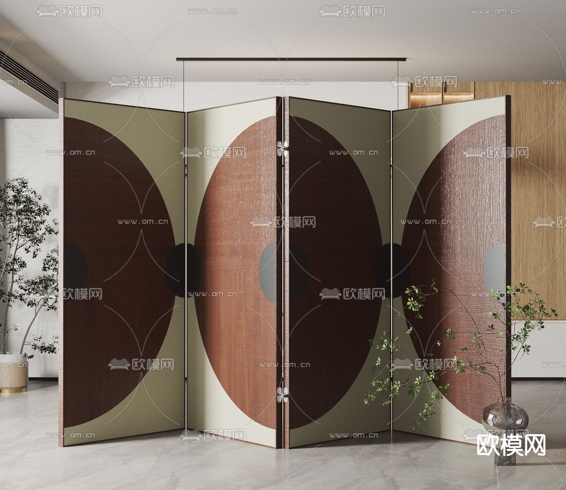 中古风壁画屏风隔断3d模型下载