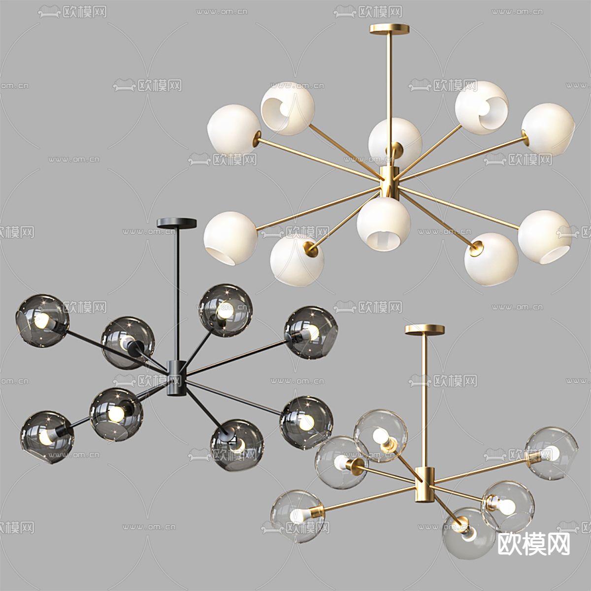 北欧玻璃分子吊灯3d模型下载