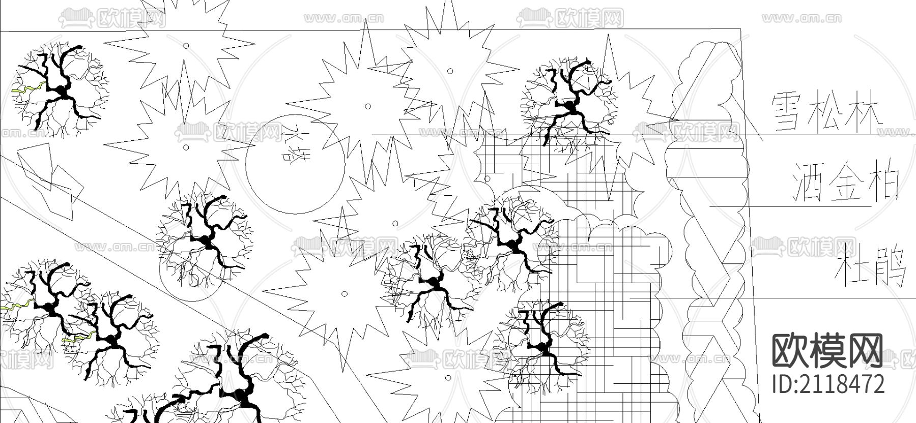 庭院绿地平面图cad图库下载（渲染图1）