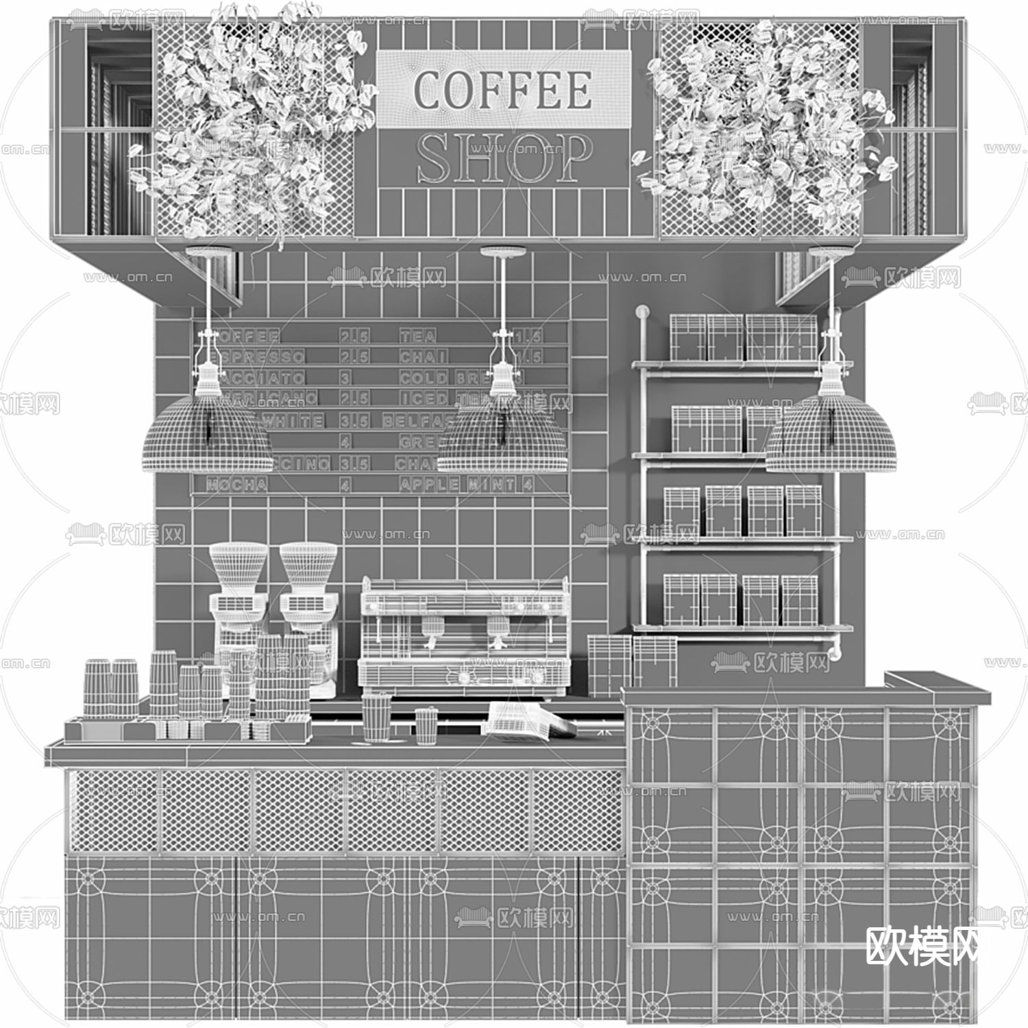 现代咖啡厅操作台3d模型下载（渲染图4）