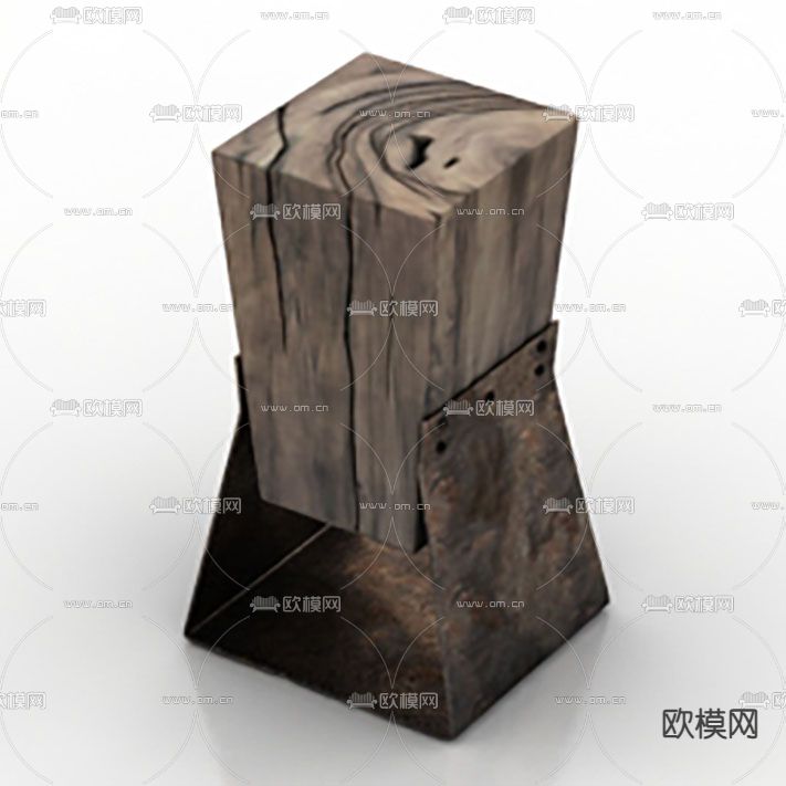 侘寂风原木仿锈金属凳子免费3d模型下载