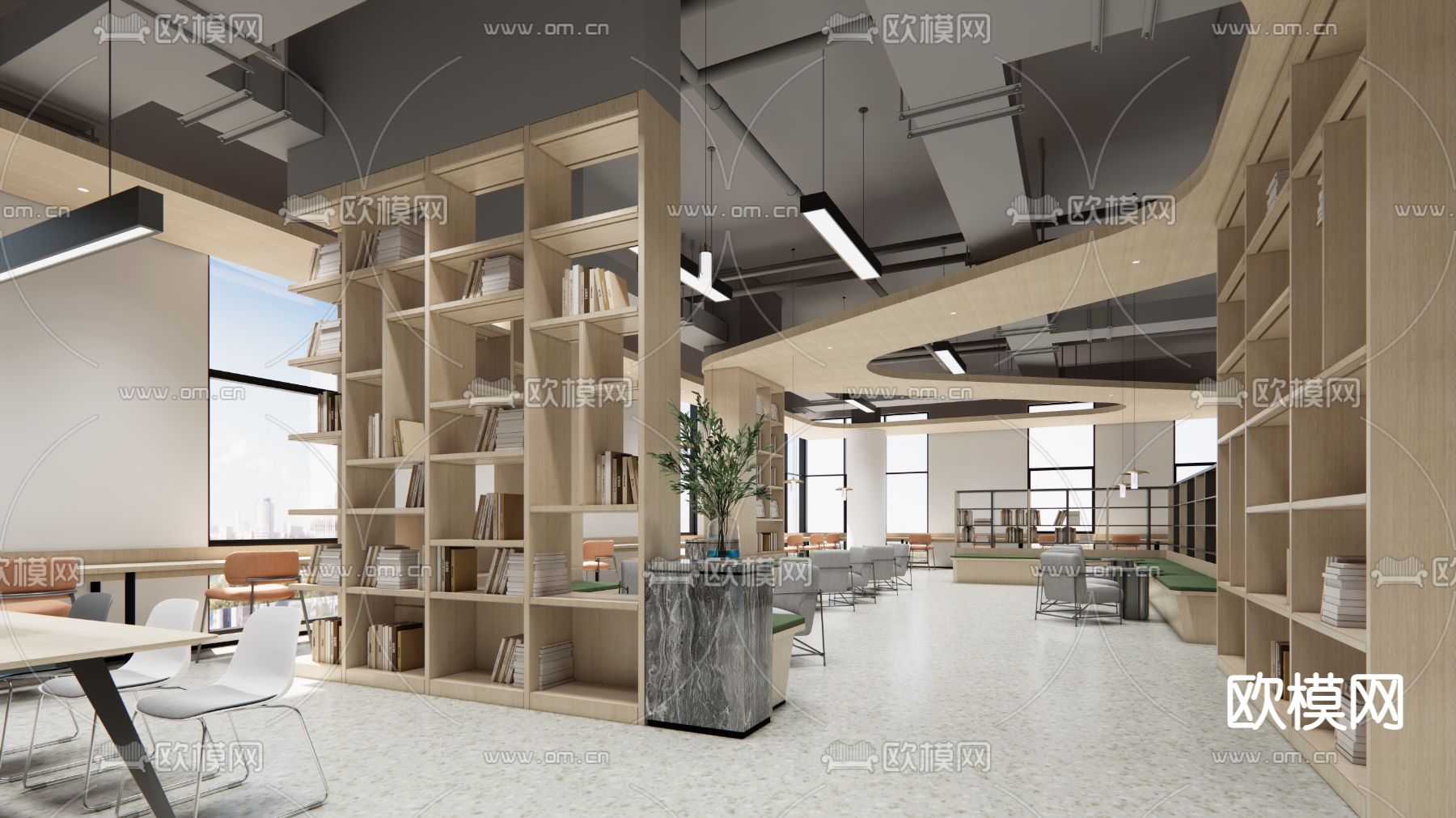 现代图书馆su模型下载（渲染图1）