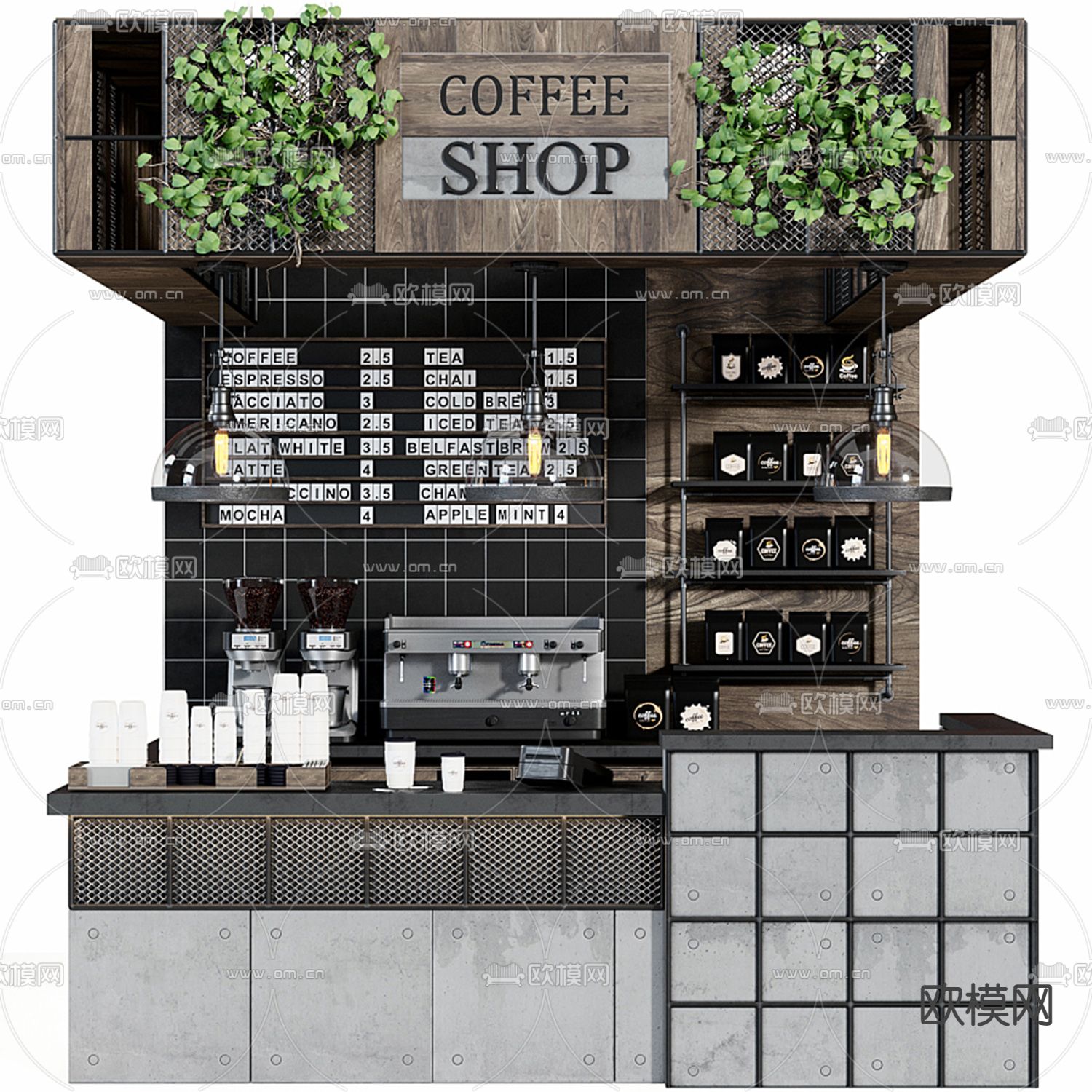 现代咖啡厅操作台3d模型下载（渲染图1）