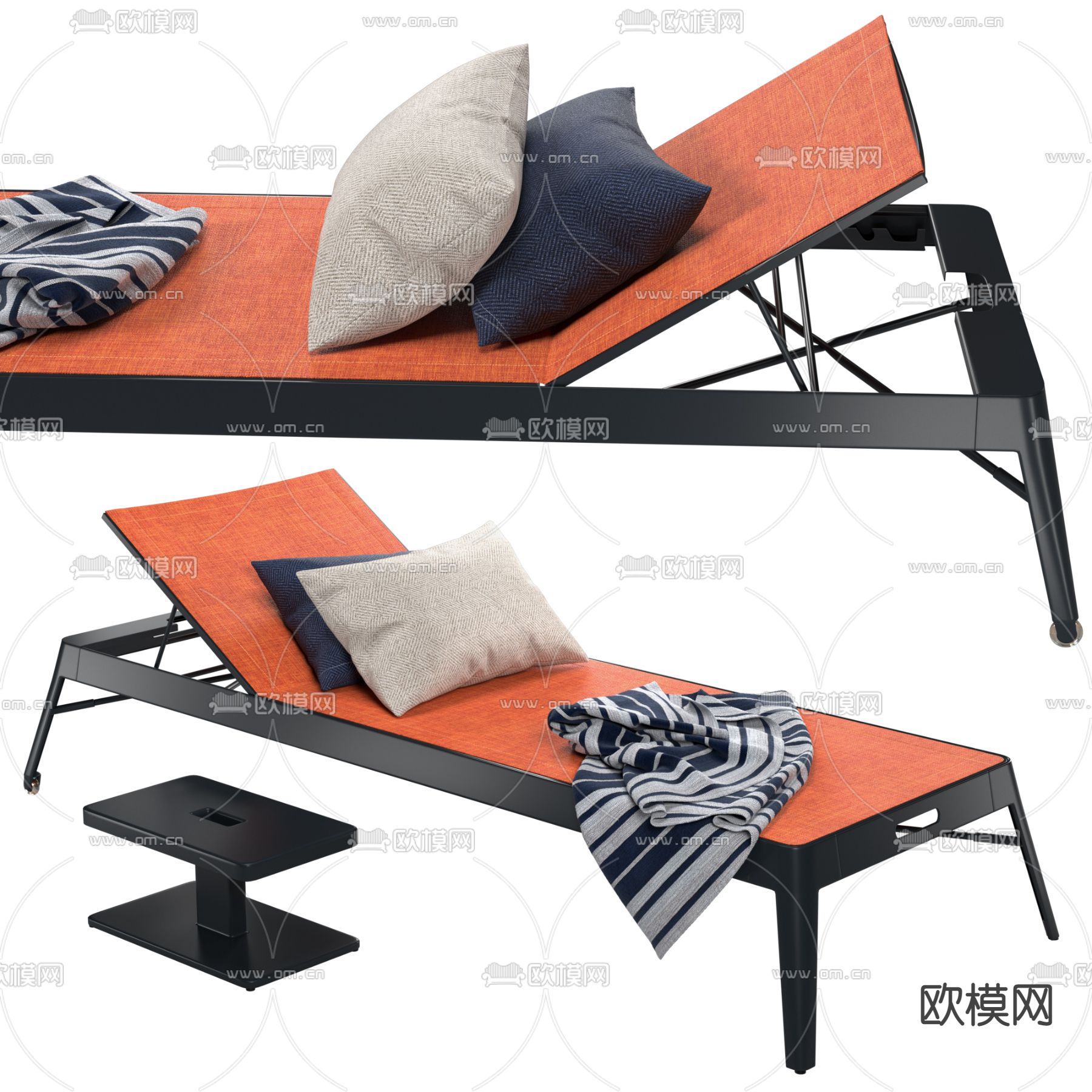 现代户外金属躺椅3d模型下载（渲染图1）