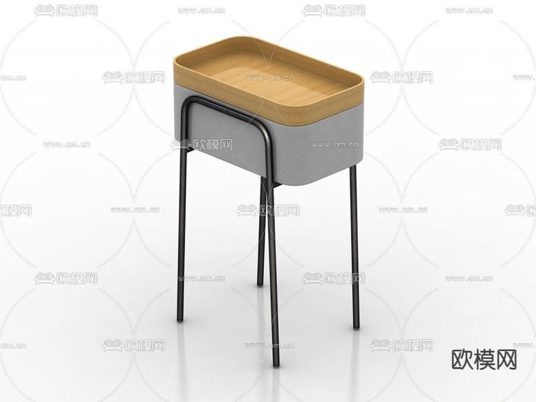 现代简约金属实木边几免费3d模型下载