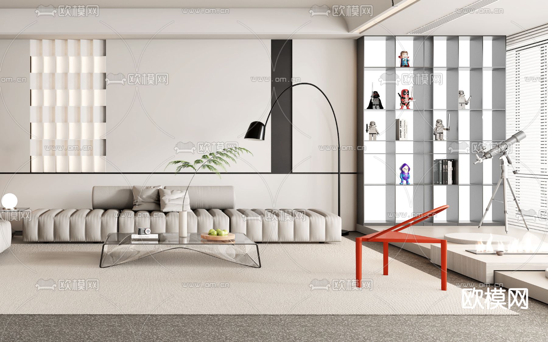 奶油风布艺沙发组合3d模型下载（渲染图3）