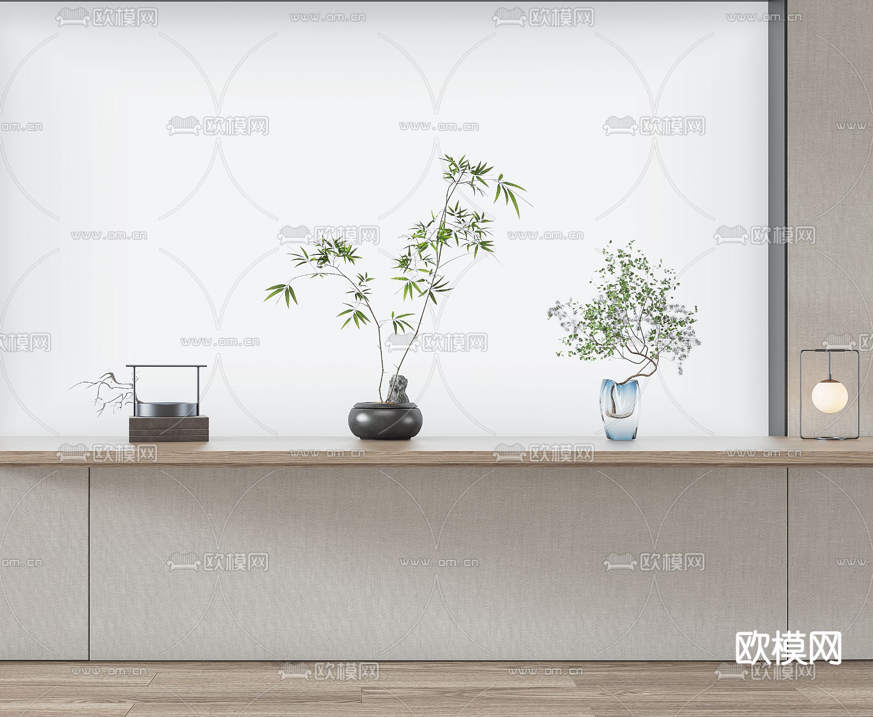 新中式水培绿植盆栽花瓶3d模型下载（渲染图1）