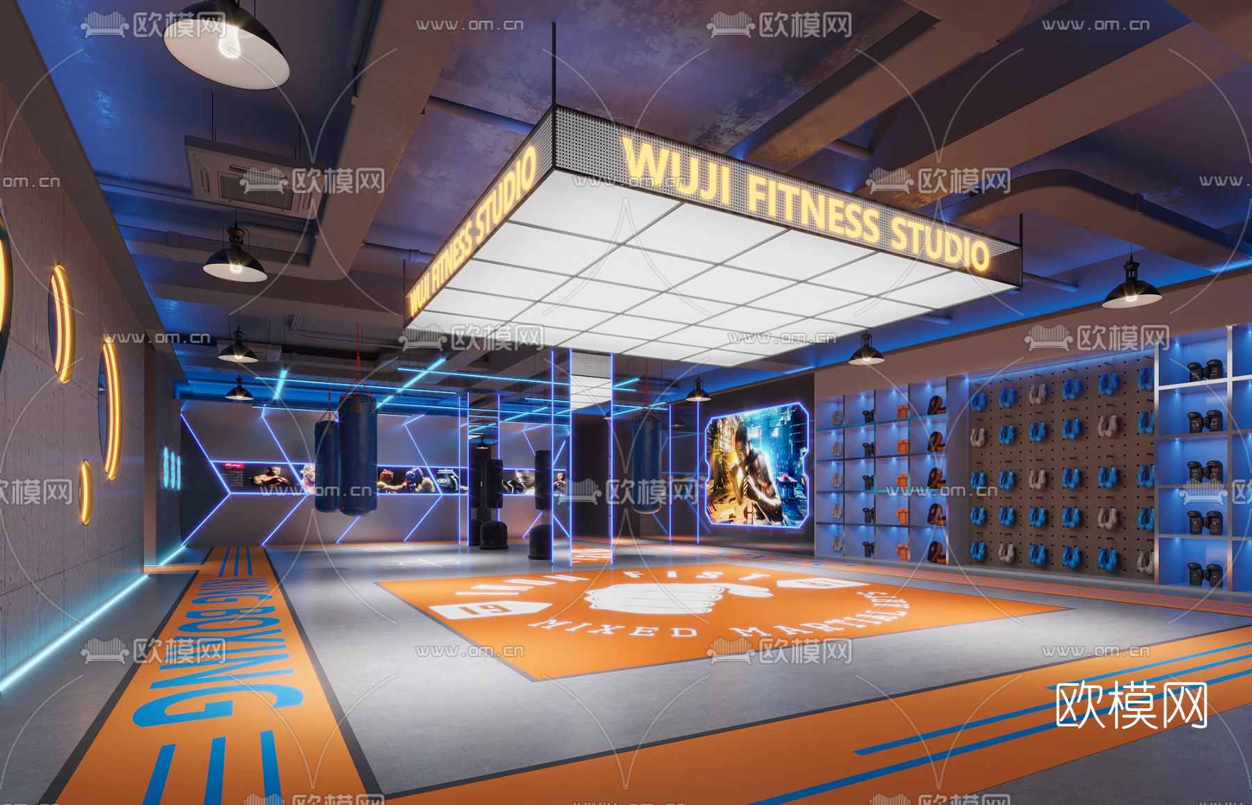 后现代健身房搏击区3d模型