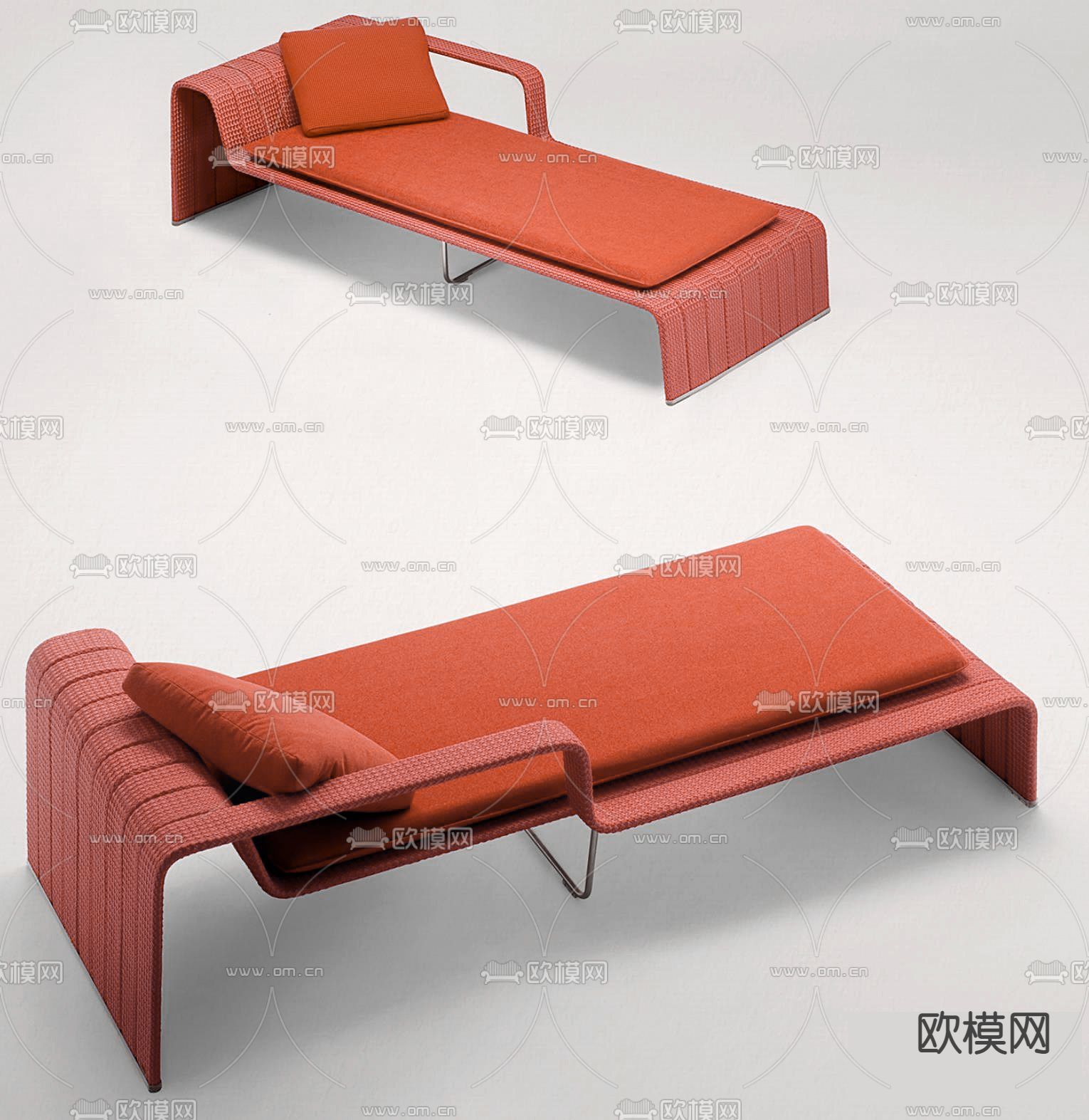 现代橙红色户外躺椅3d模型下载