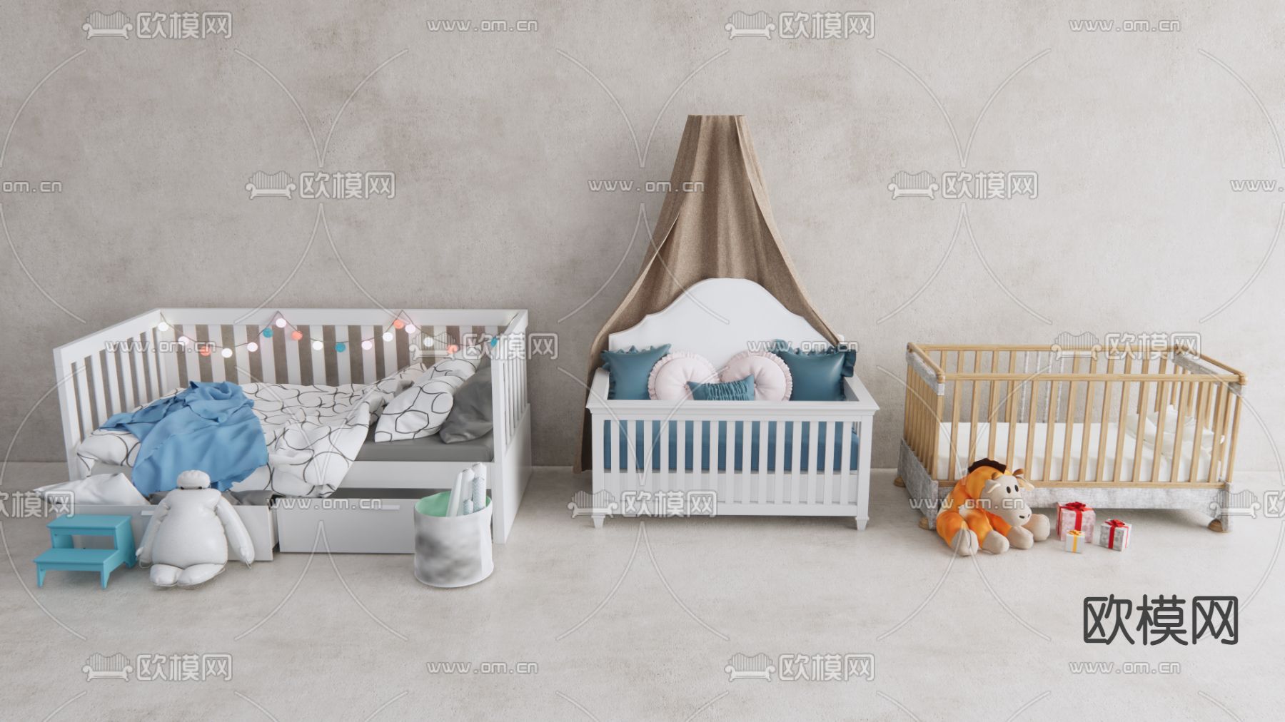 现代婴儿床su模型下载（渲染图1）