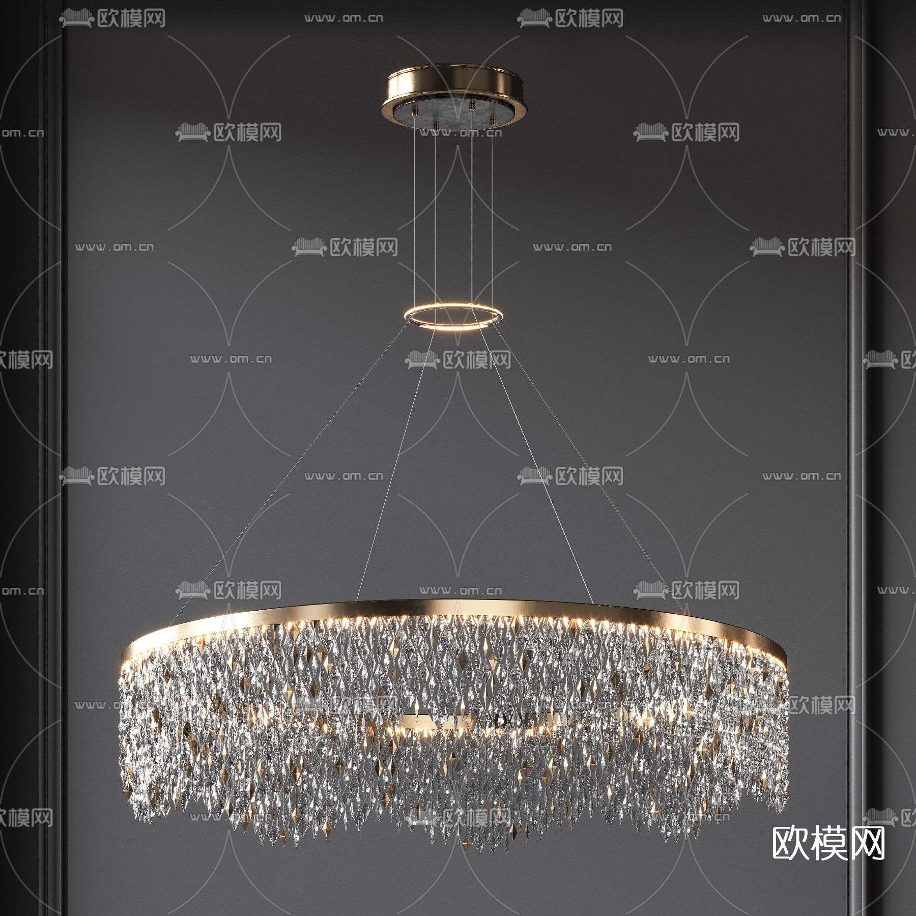 简欧环形水晶吊灯3d模型下载（渲染图1）