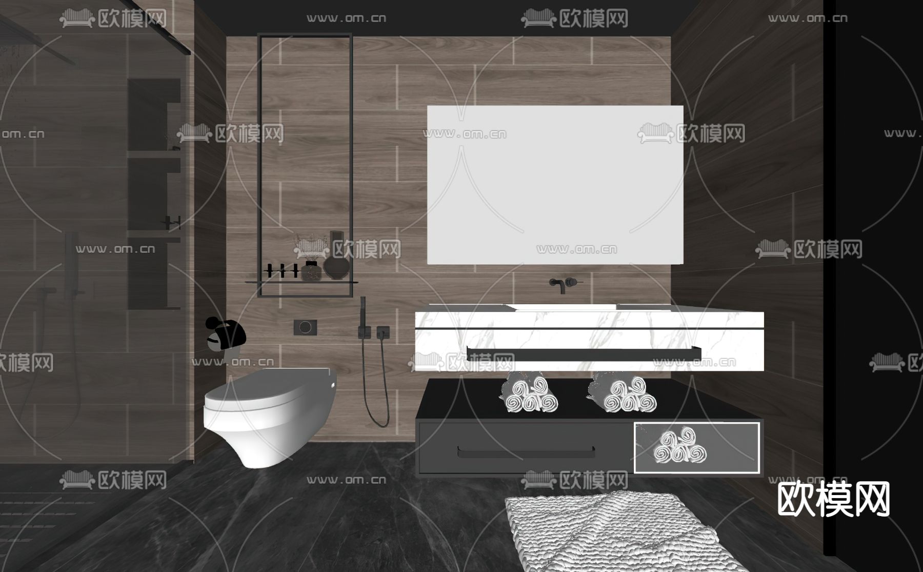 现代浴室卫生间su模型下载（渲染图2）