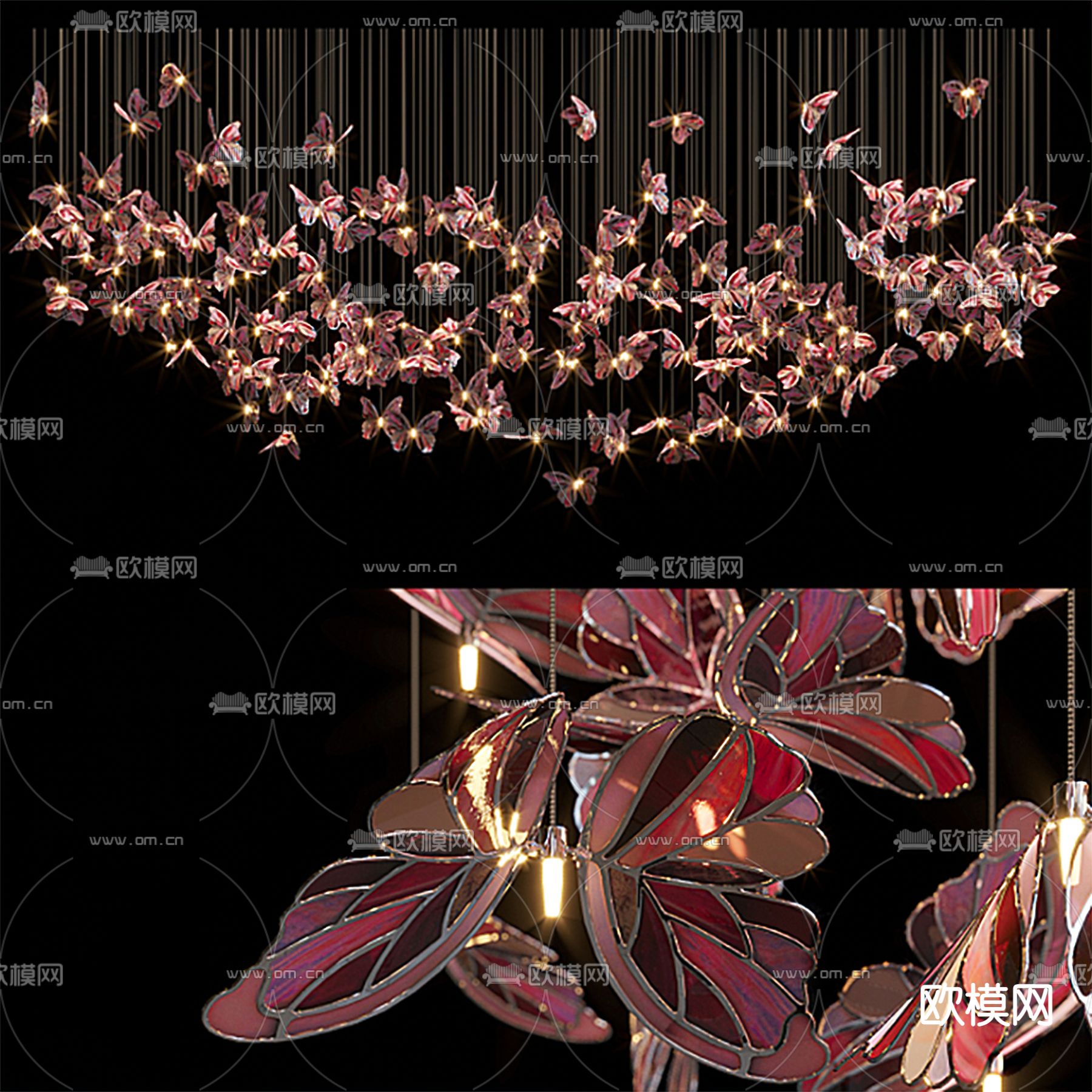 现代工艺玻璃蝴蝶装饰吊灯3d模型