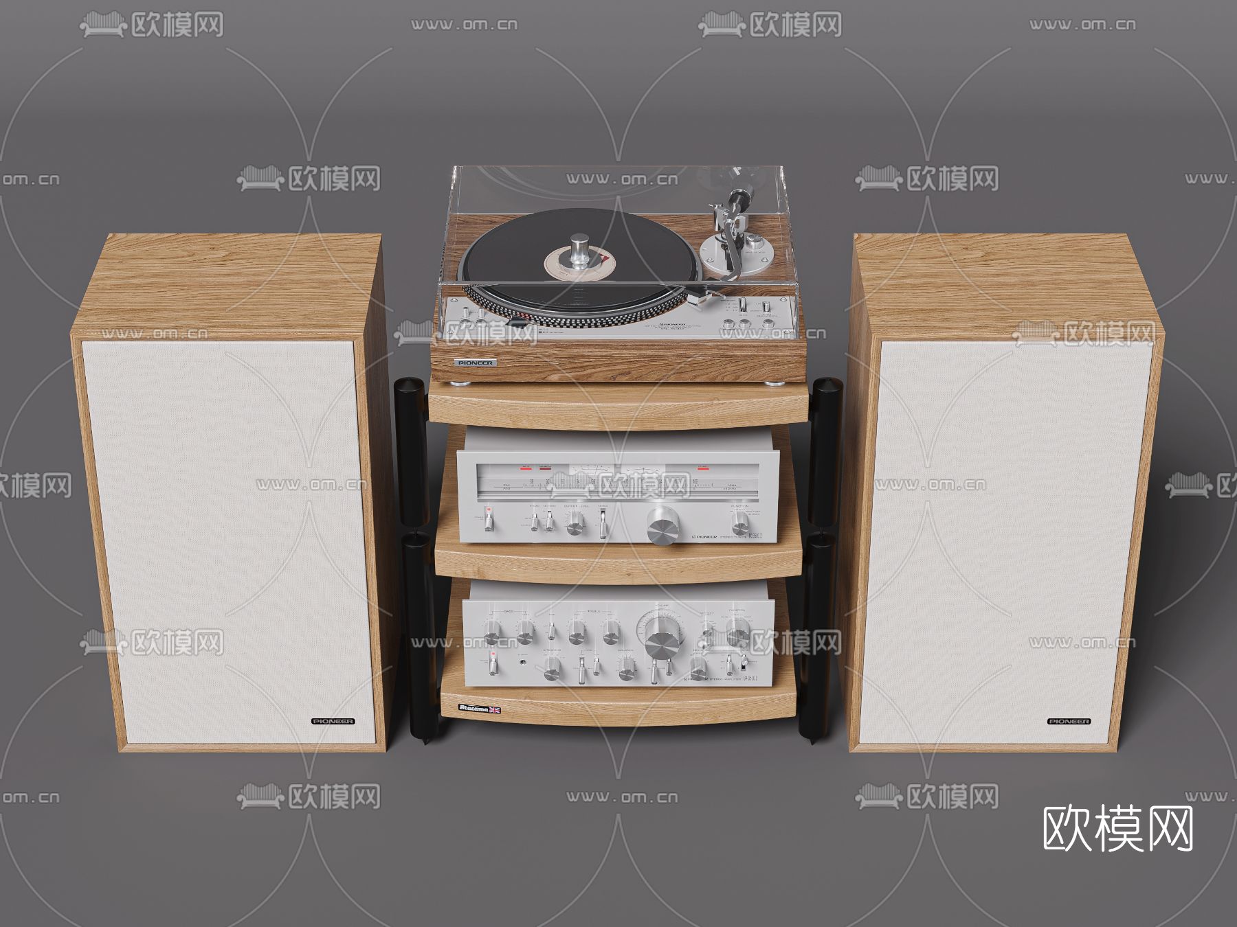 北欧复古留声机音响3d模型下载（渲染图1）