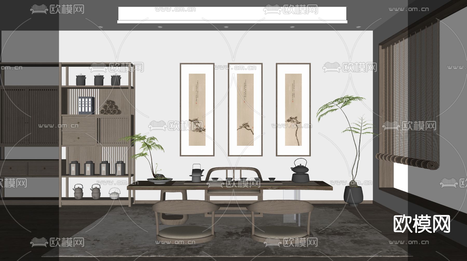 新中式茶室su模型
