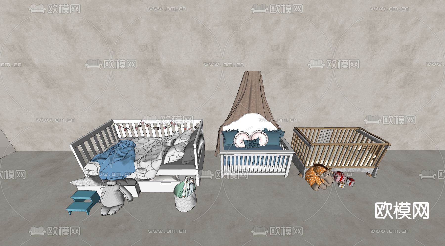 现代婴儿床su模型下载（渲染图2）