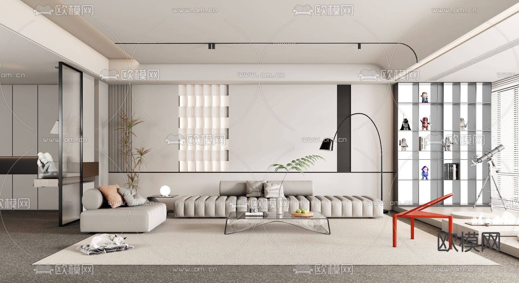 奶油风布艺沙发组合3d模型下载（渲染图1）