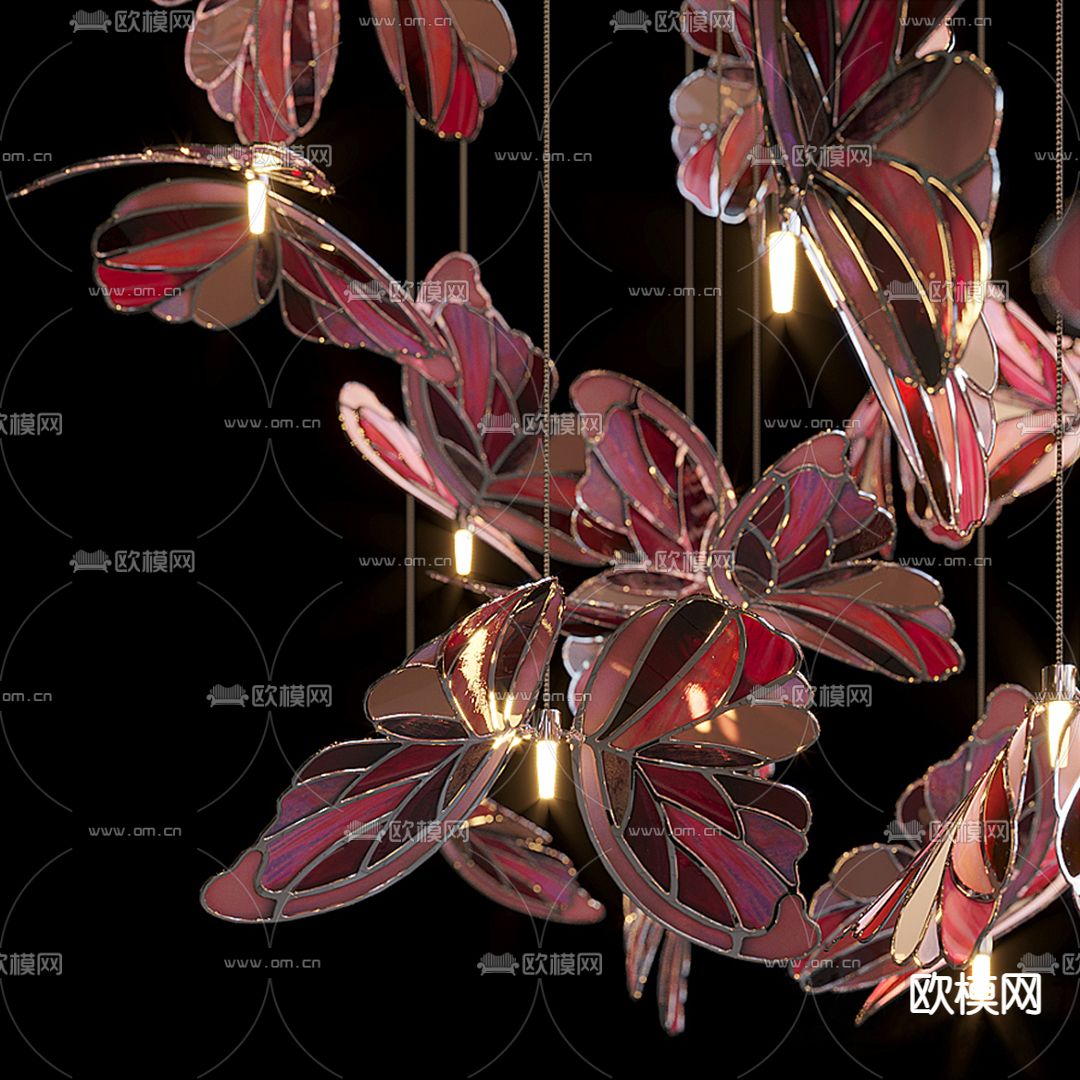 现代工艺玻璃蝴蝶装饰吊灯3d模型