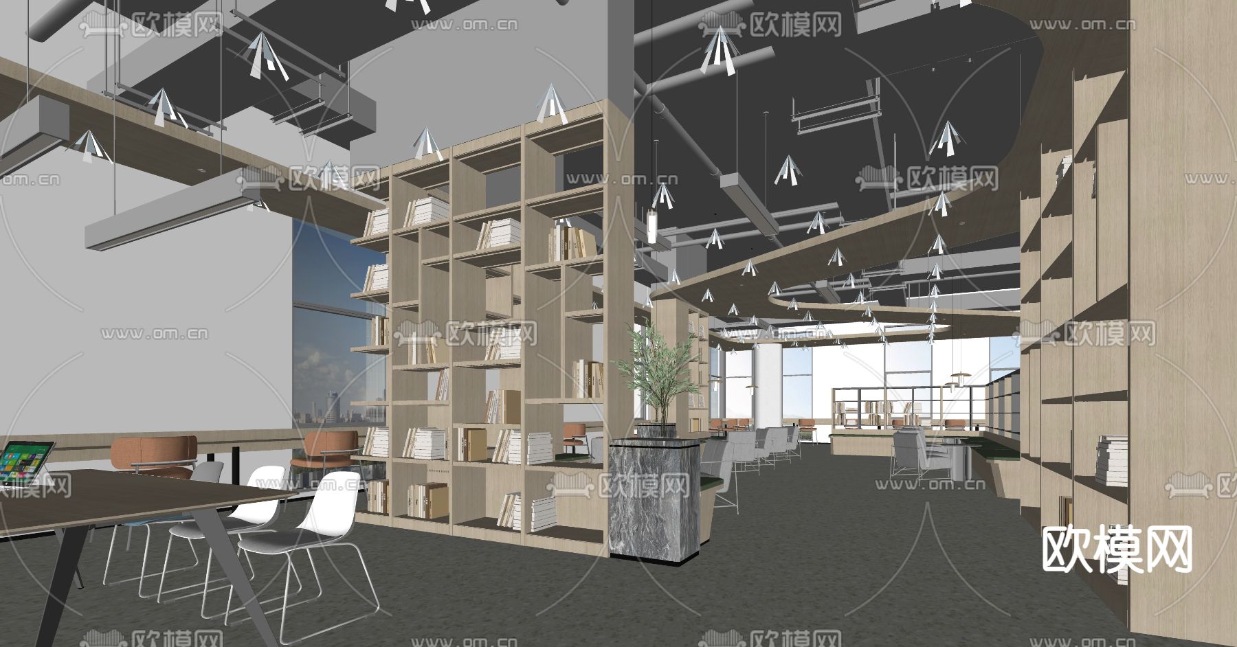 现代图书馆su模型下载（渲染图3）