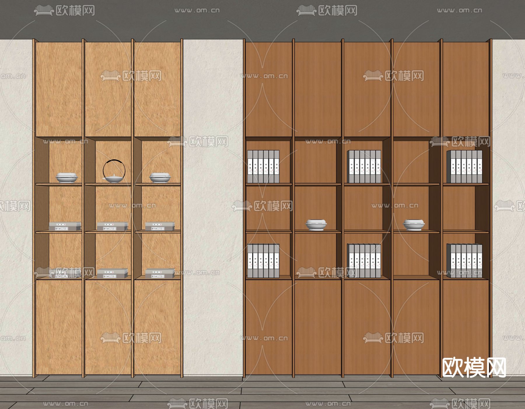 新中式书柜su模型下载（渲染图2）