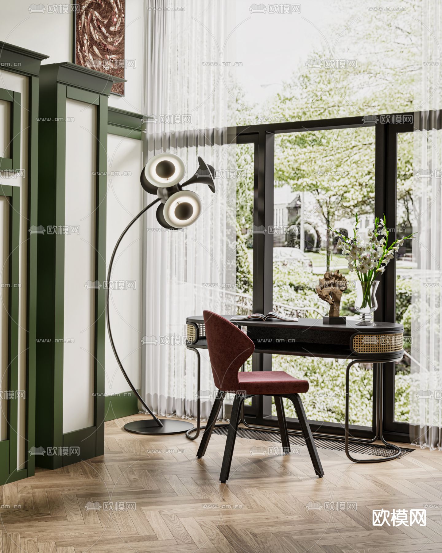 后现代藤编书桌椅3d模型下载