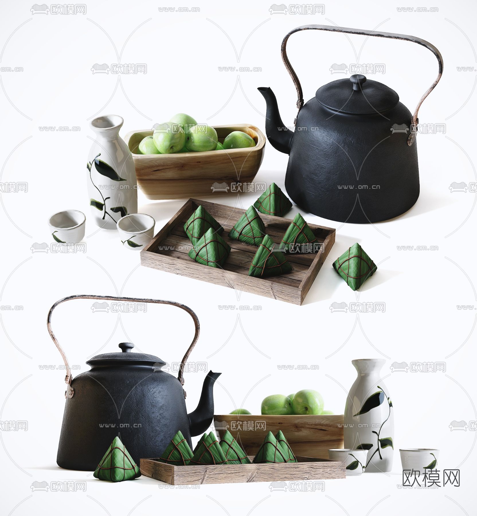 新中式粽子水壶清酒水果3d模型下载