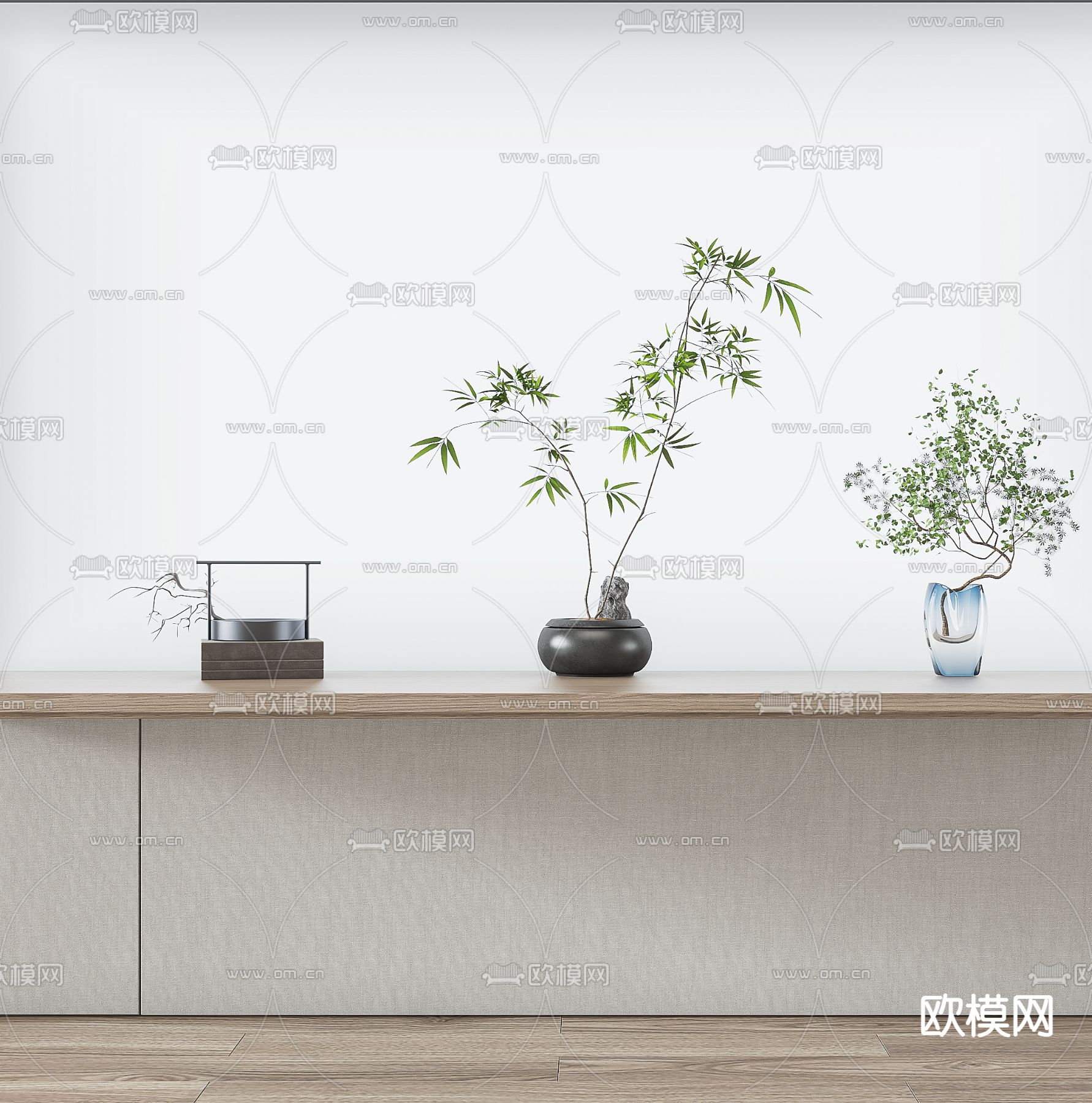 新中式水培绿植盆栽花瓶3d模型下载（渲染图3）