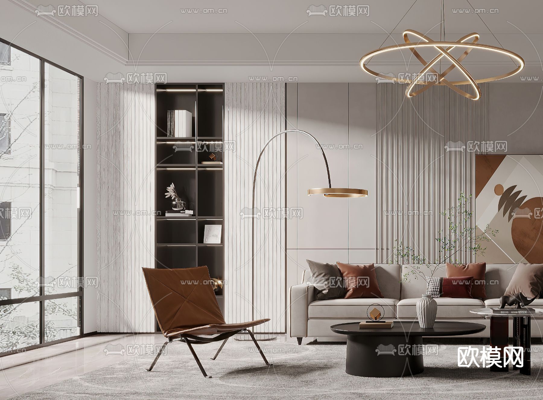 奶油风布艺沙发组合3d模型下载（渲染图2）