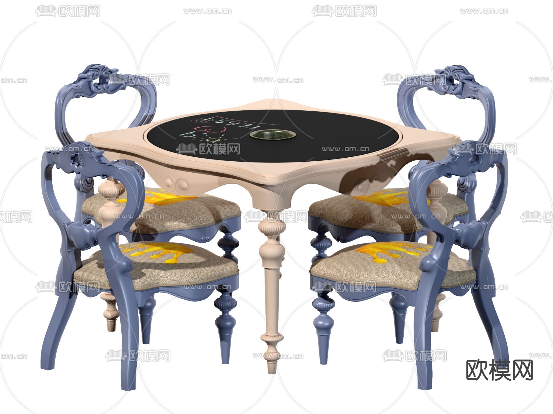 欧式儿童桌椅3d模型下载