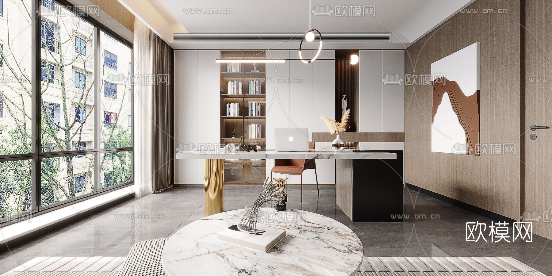 现代书房茶室棋牌室 3d模型下载（渲染图1）